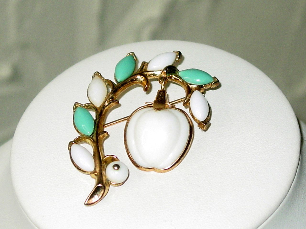 1950s Crown Trifari Poured Glass Apple Brooch