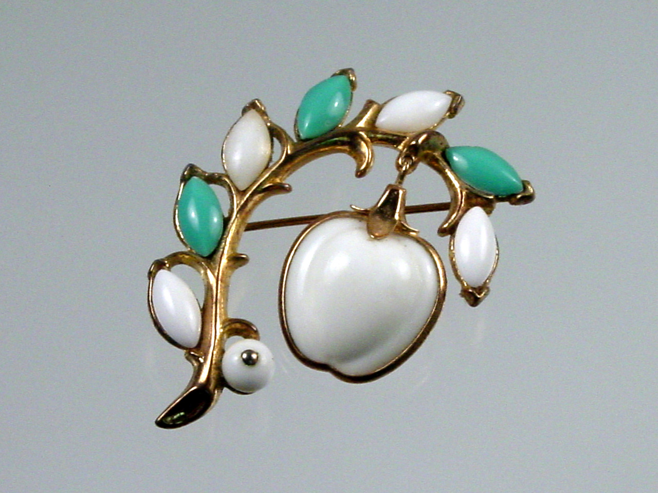 1950s Crown Trifari Poured Glass Apple Brooch