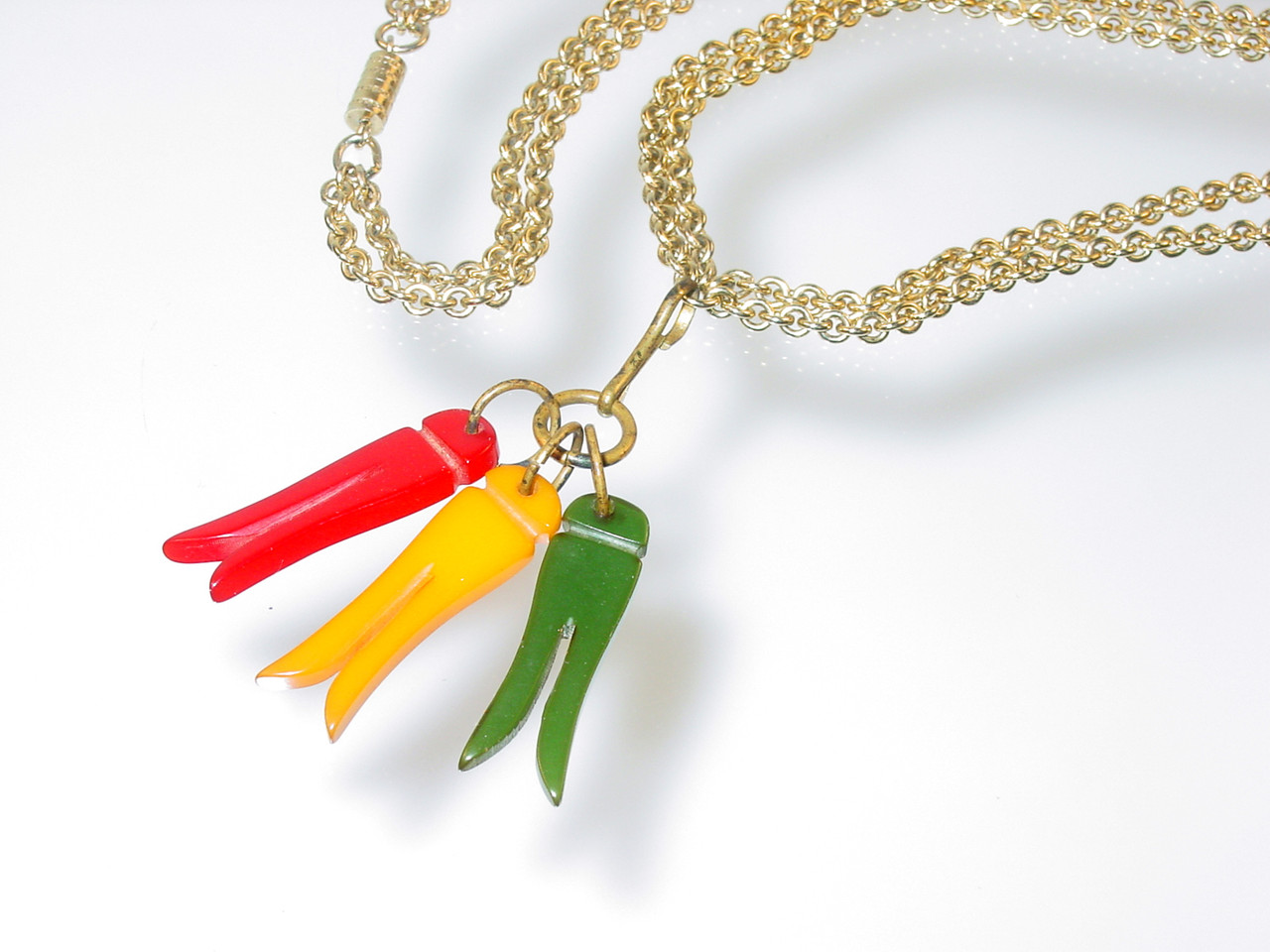Carved Bakelite Clothes Pin Necklace