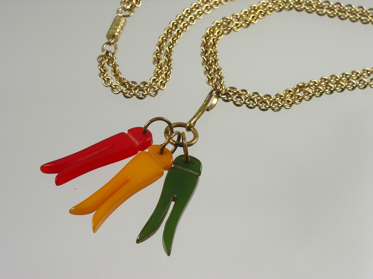 Trio Bakelite Clothes Pin Pendant Necklace