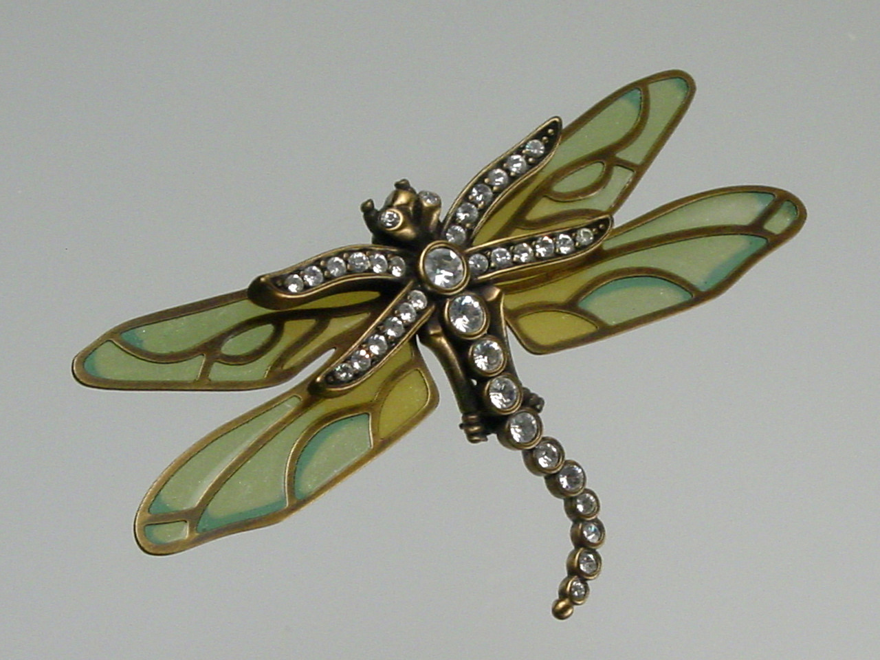 Kenneth J Lane Dragonfly Brooch Plique-a-Jour & Crystals