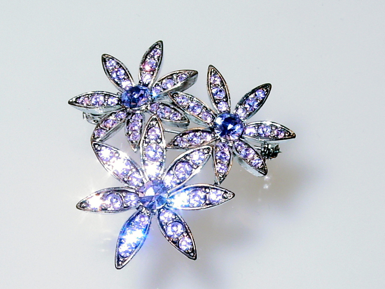 1990's Liz Claiborne Lavender Rhinestone Floral Brooch