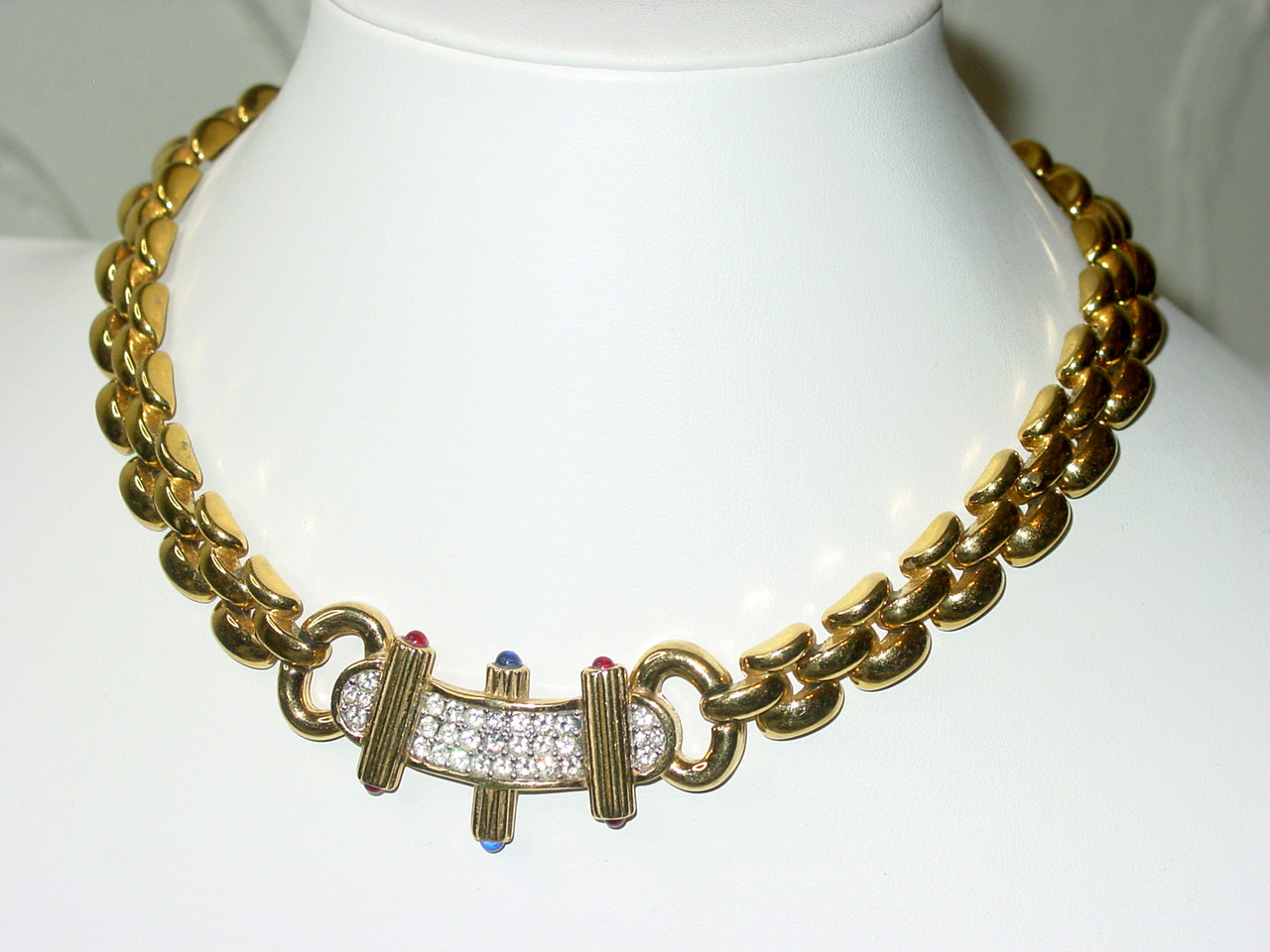 Pavé Crystals and Glass Cabs Featured on Nina Ricci Necklace