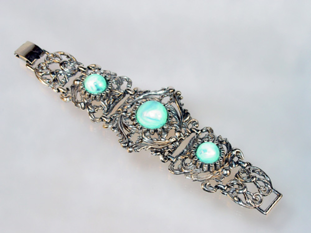 Chunky ornate faux turquoise bracelet from the late 1960's