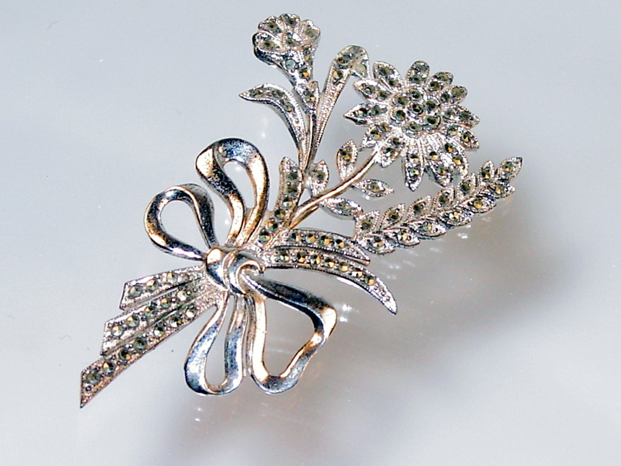 Marcasite with Ribbon Floral Brooch