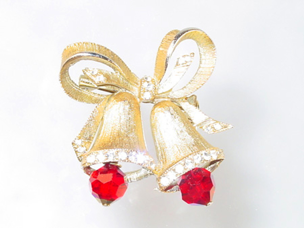 Christmas Bells Pin w Red Crystals