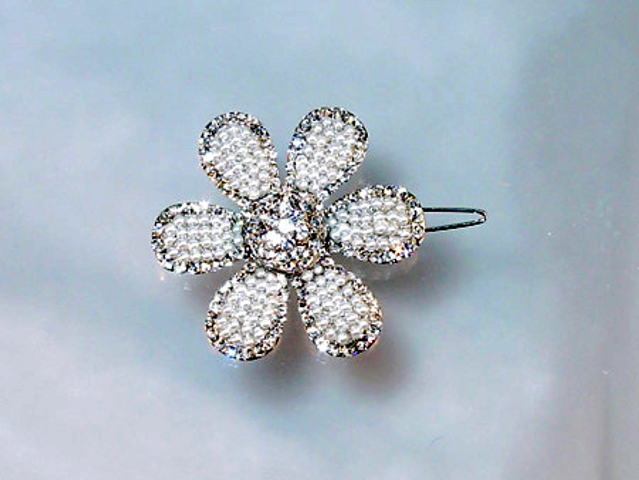 Pave pearl flower hair pin clip