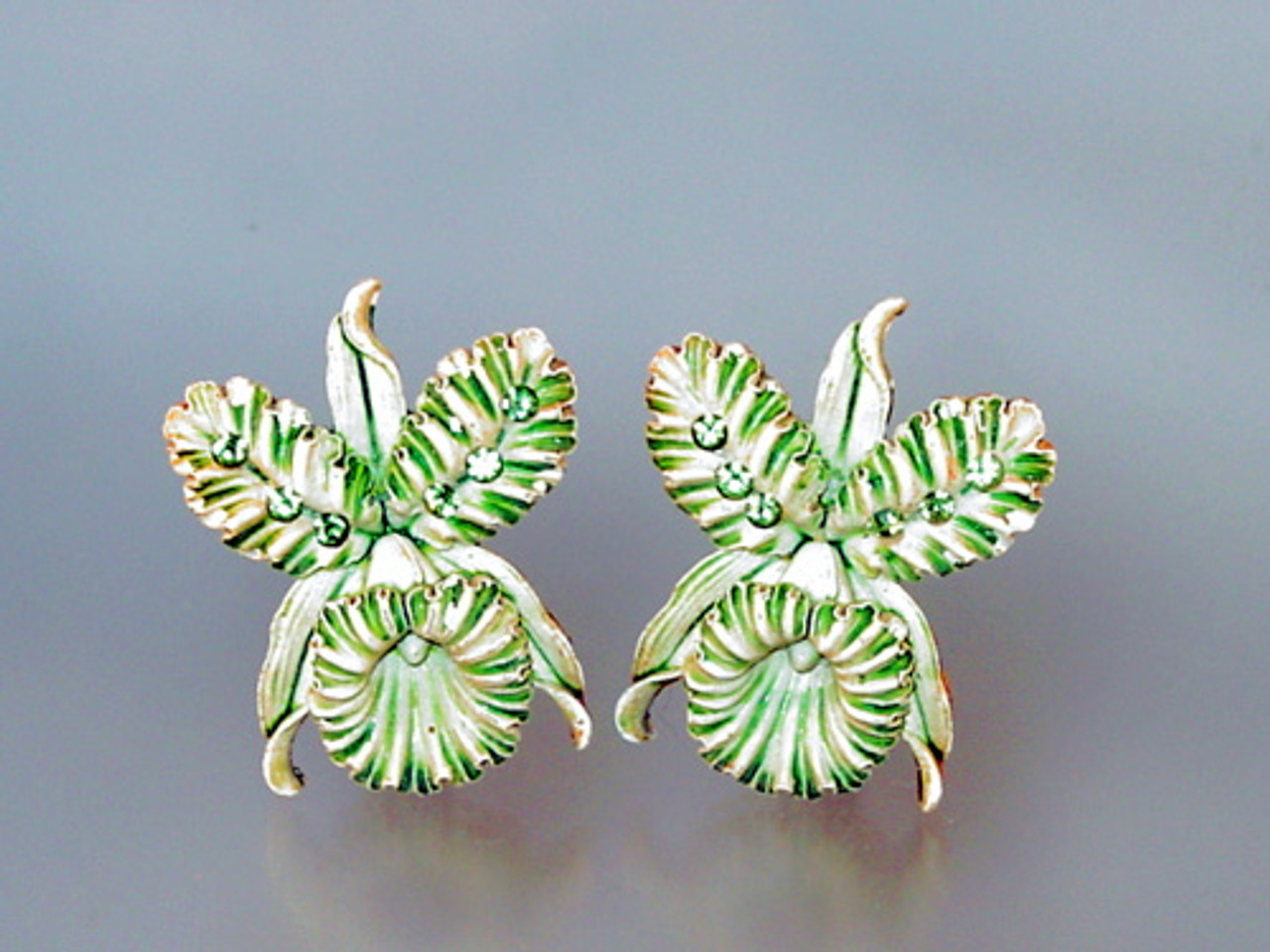 Large celluloid rhinestone clip earrings