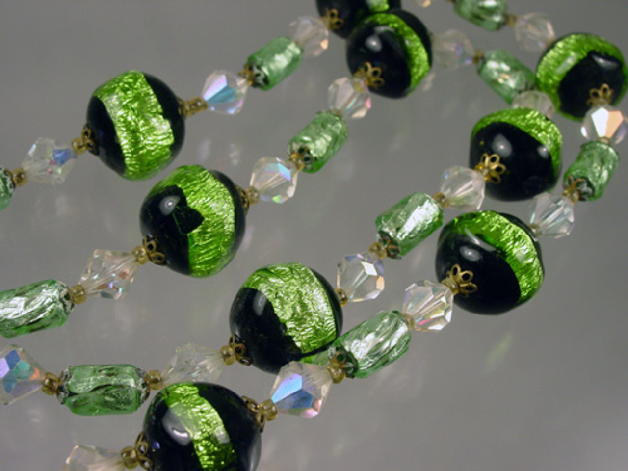 1960's Venetian Glass Foil Bead Necklace