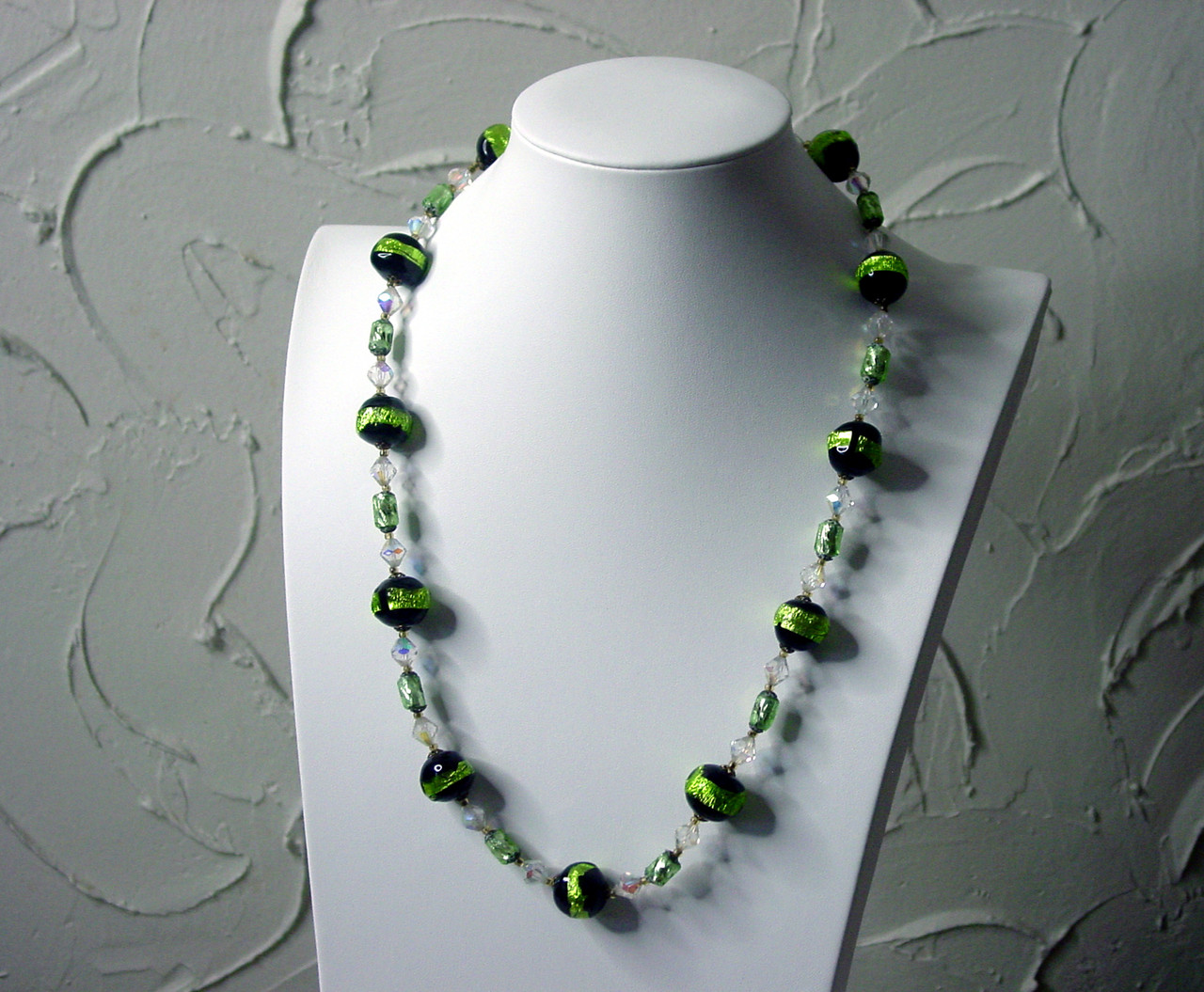 Black & Green Venetian Glass Foil Necklace