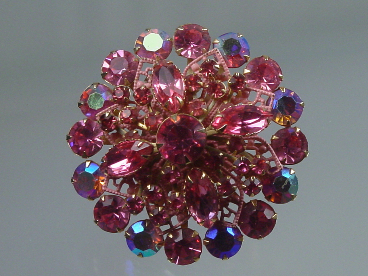 Dimensional Layered Pink Brooch with Pink Enamel Center