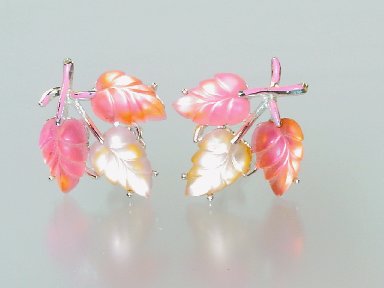 Shades of Pink Leaves Earrings signed Star