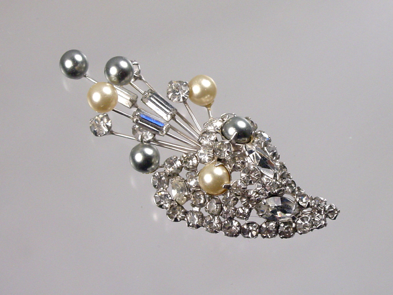 Alice Caviness Baguettes Pearls Heart Brooch