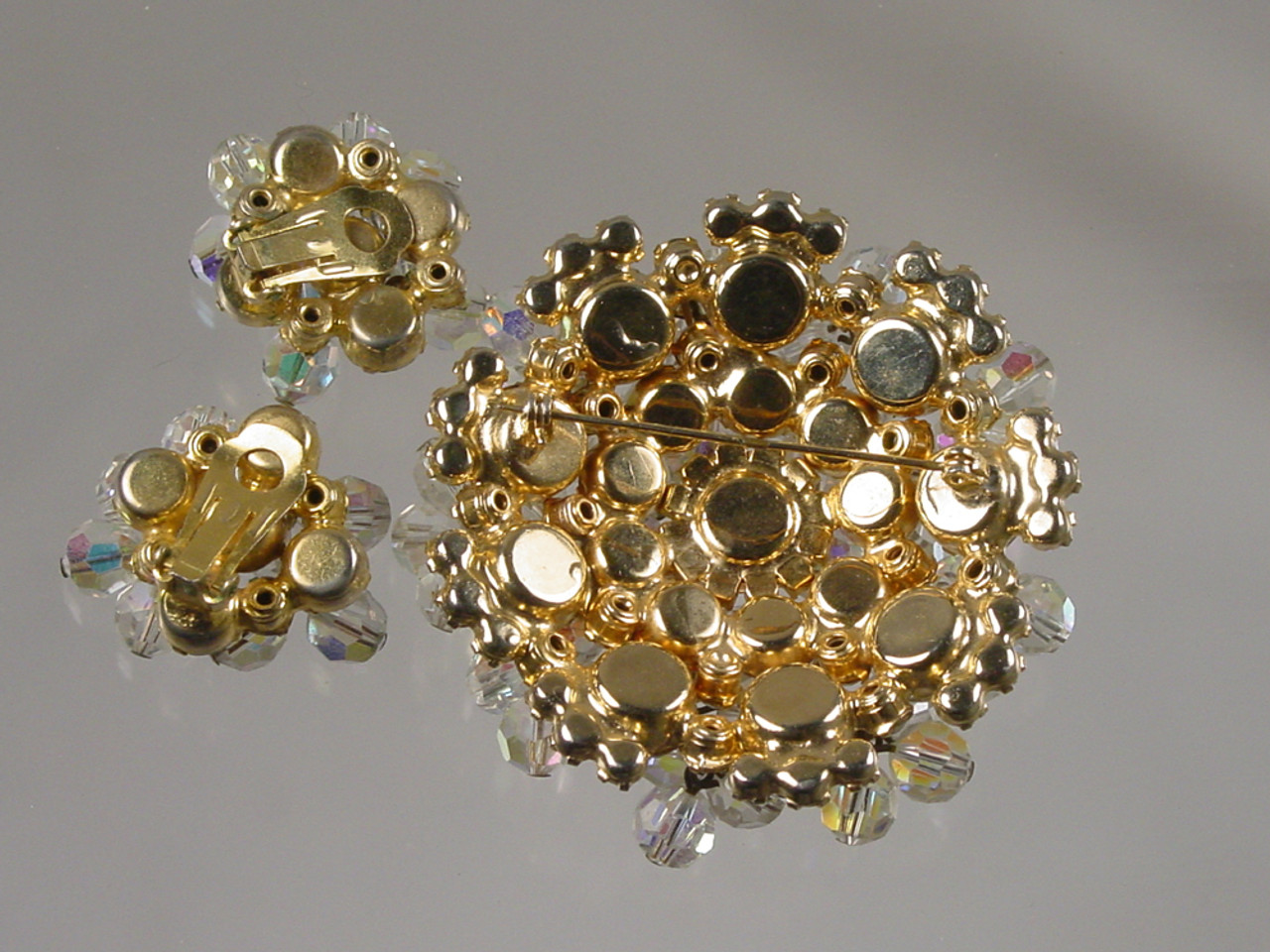 Back of Juliana D&E brooch and earrings set