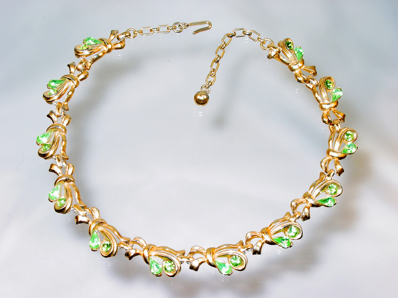 Trifari Ribbons Green Rhinestone Necklace