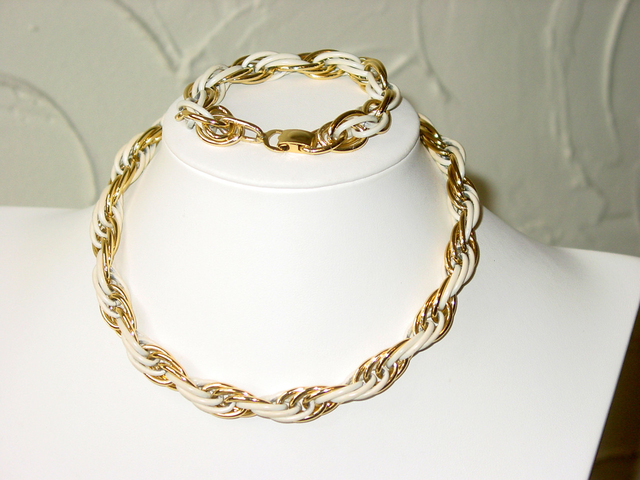Made in France Golden White Triple Link Chain Necklace and Bracelet