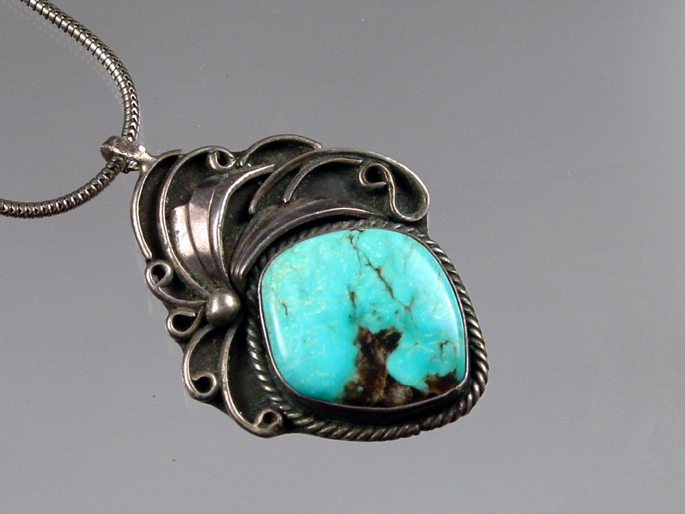 Vintage Navajo Justin Morris Turquoise Pendant Necklace