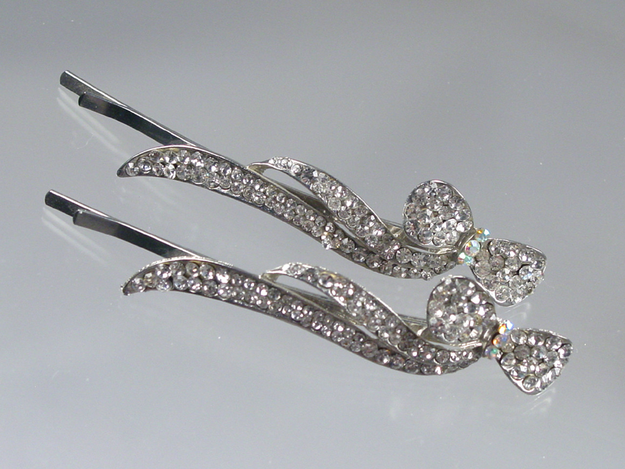 Large Rhinestone Ribbon Hair Pins