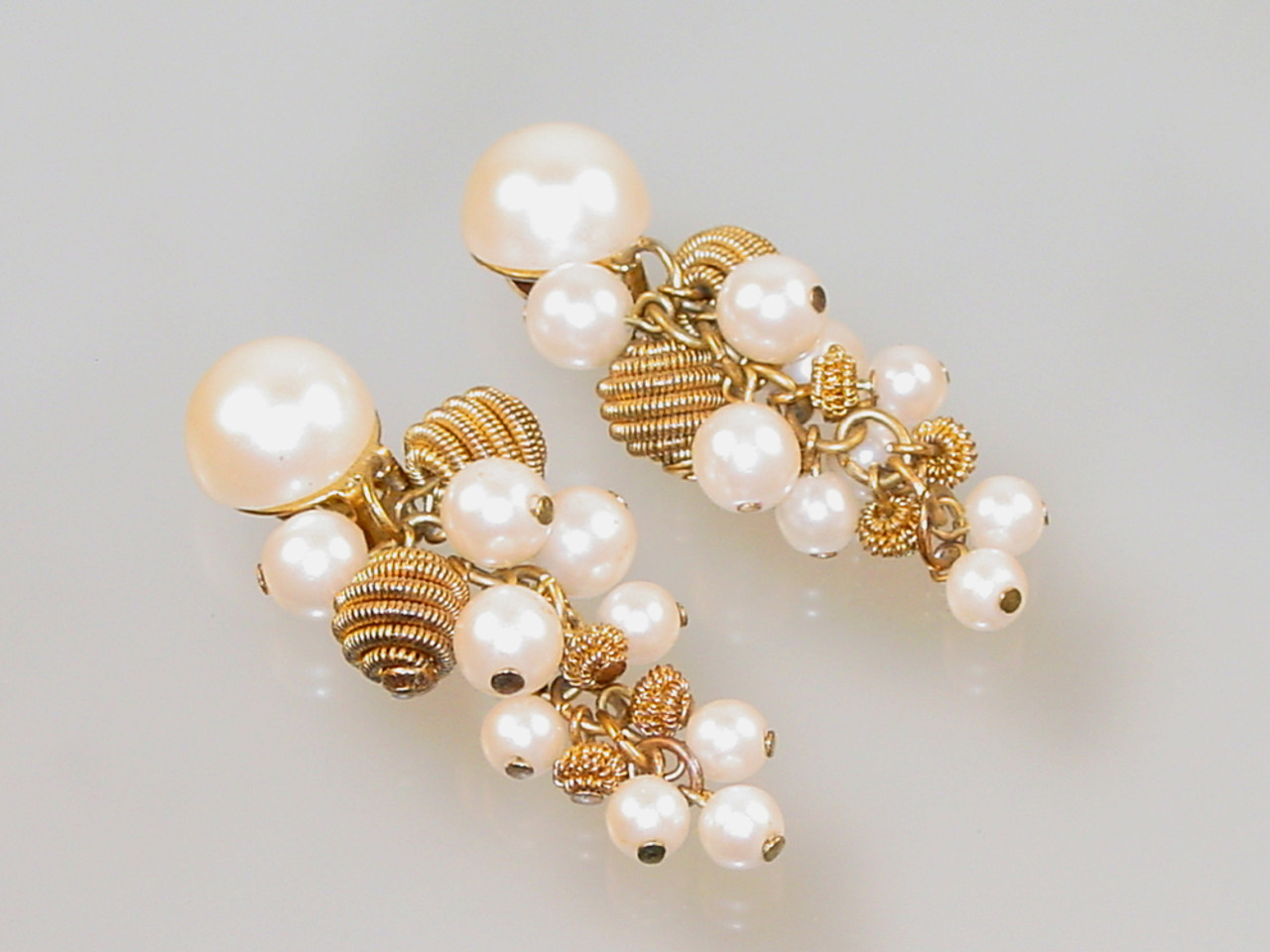 Faux Pearls with Coil Metal Bead Earrings