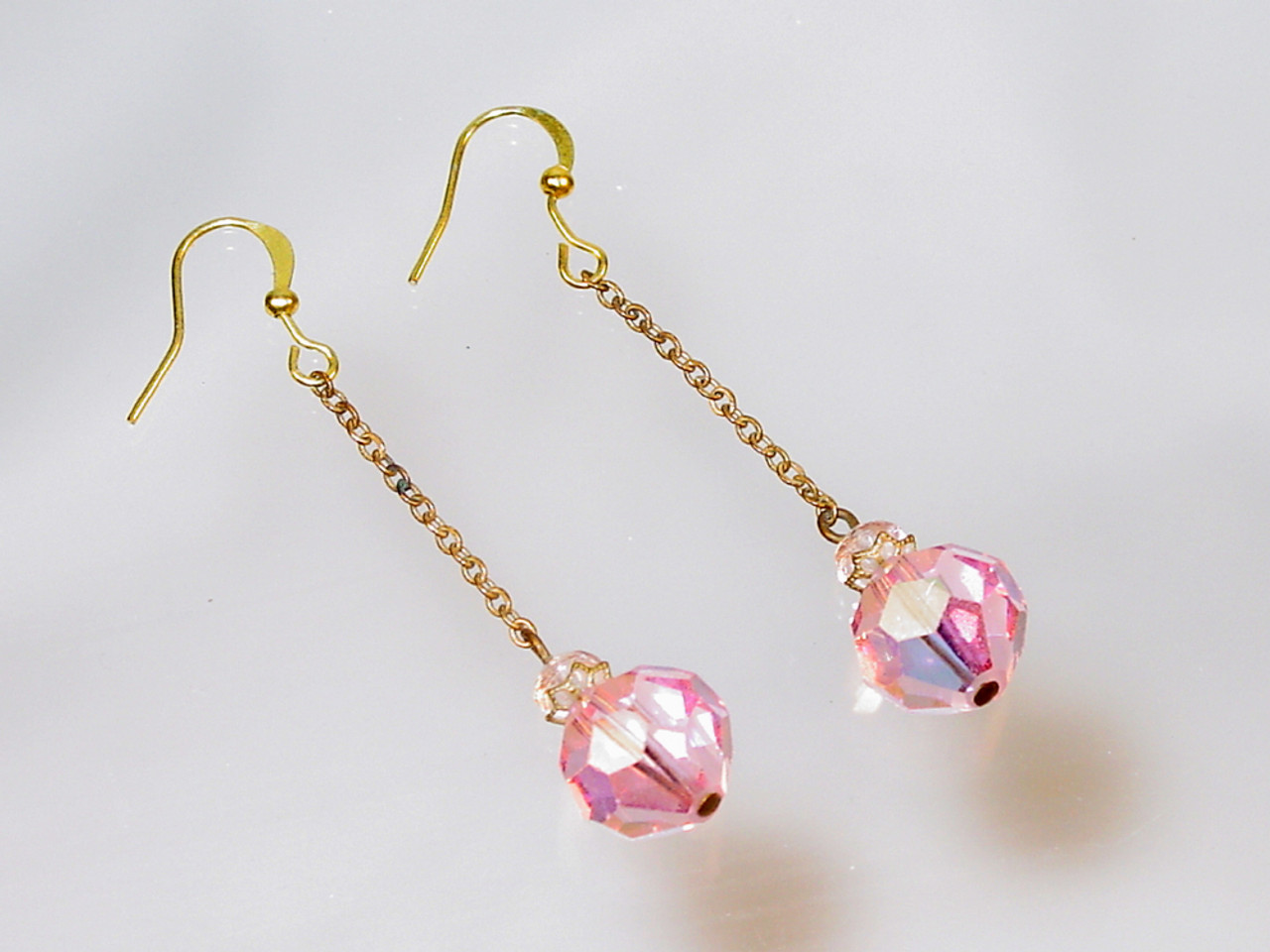 Pink Crystal French Wire Earrings