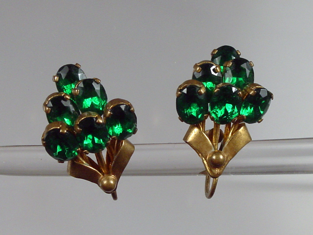 1930s Green Rhinestone Early Czech Earrings