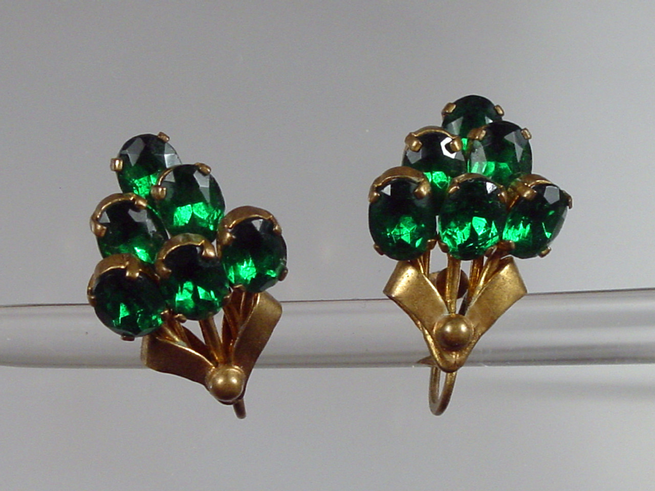 1930's Green Rhinestone Early Czech Earrings