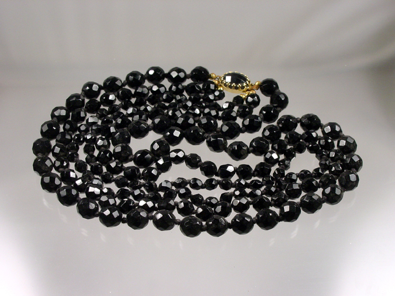 Made Austria Triple Strand Black Crystal Necklace