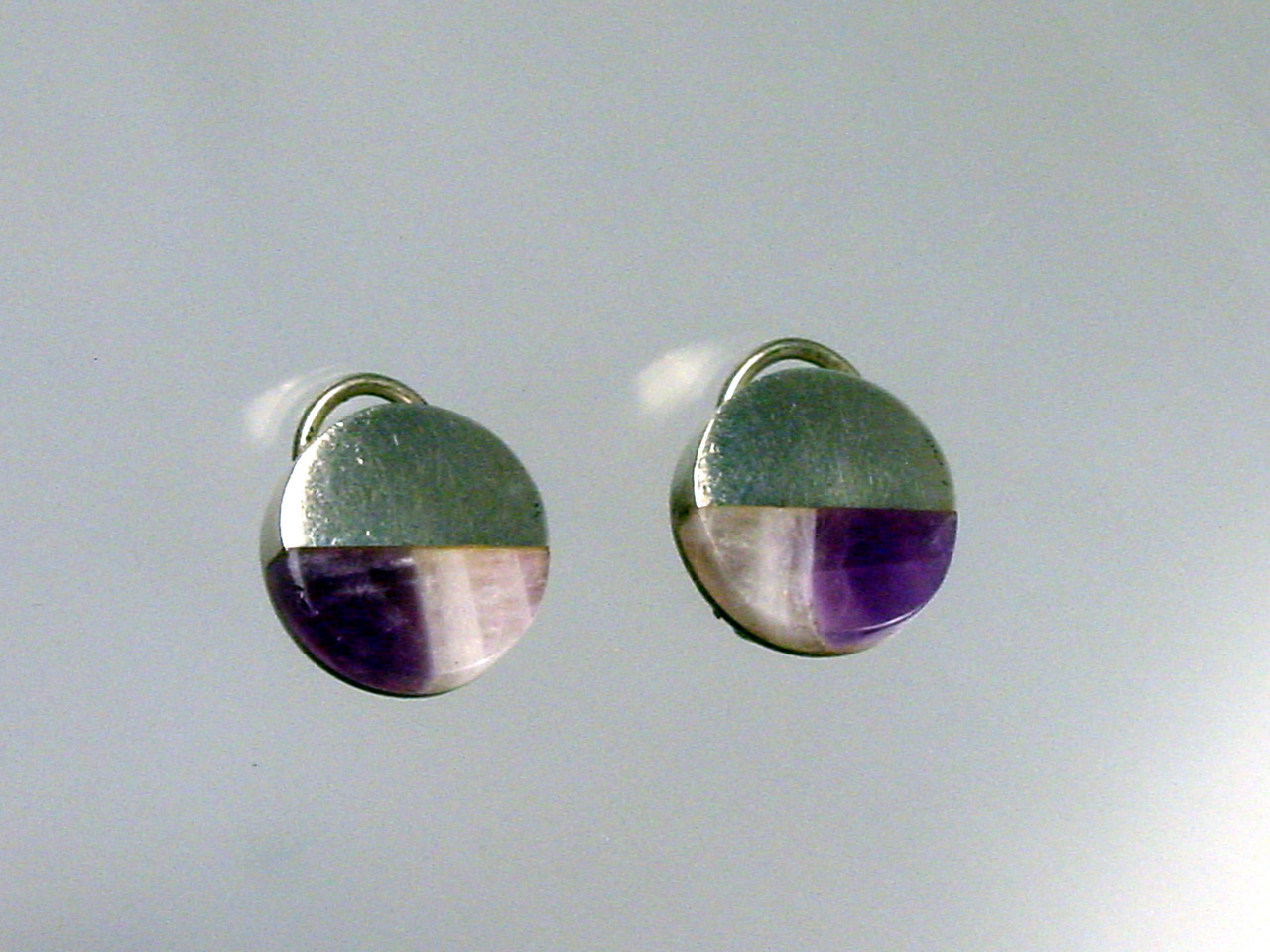 Polished Amethyst Sterling Clip Earrings