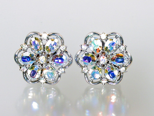 Crown Trifari Crystal Flower Earrings