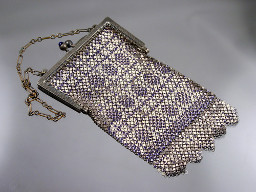 Vintage Mandalian Enamel Purse Blue Glass Kiss Clasp Vintage Mandalian Enamel Purse Blue Glass Kiss Clasp