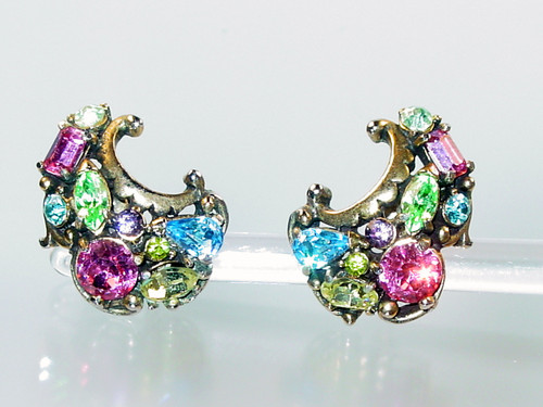 1953 Hollycraft Pastel Rhinestone Earrings 1953 Hollycraft Pastel Rhinestone Earrings