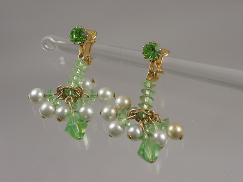 Pastel Green Crystal Pearl Dangle Earrings Pastel Green Crystal Pearl Dangle Earrings