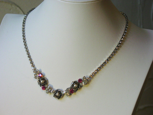 Japan Glass Pearl Necklace Rhinestone Clasp
