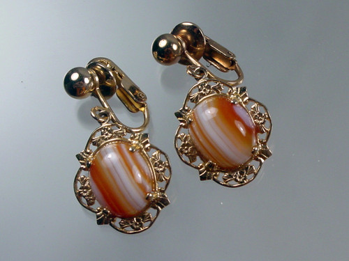 1960's Banded Agate Drop Earrings 1960's Banded Agate Drop Earrings