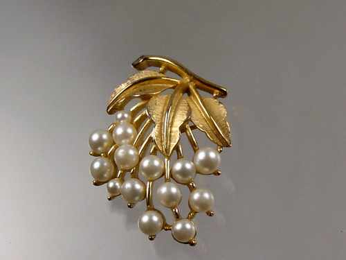 1960's Trifari Faux Pearls Grape Brooch