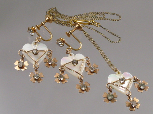 HF Barrows Gold Filled Carved Heart Necklace & Earrings