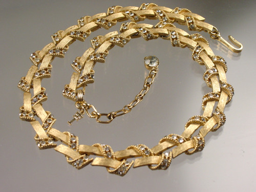 1960s Vintage Crown Trifari Necklace Textured Metal Gold Tone Beads 24 -  Ruby Lane