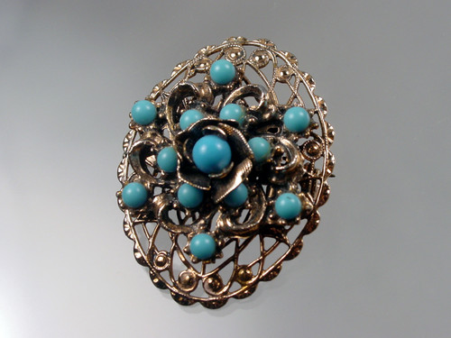Robin Egg Blue Filigree Rose Brooch Robin Egg Blue Filigree Rose Brooch