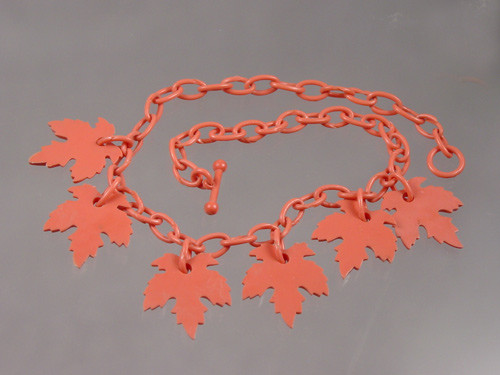 vintage pink leaves necklace