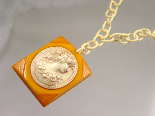 Art Deco Bakelite & Celluloid Cameo Necklace