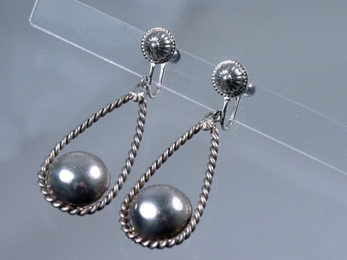 1930's Hollow Sterling Ball Dangle Earrings
