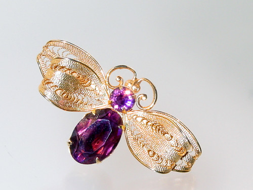 Napier Rhinestone Filigree Wings Brooch