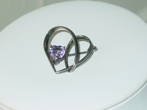 Sterling Amethyst Heart Pin
