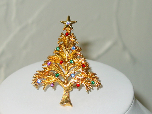 Multi Color Rhinestone Christmas Tree Brooch Eisenberg Ice