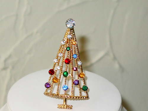 Eisenberg Ice Multi Color Vertical Christmas Tree Brooch