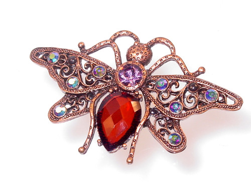 Large Rhinestone Bee Brooch Copper Pink Large Rhinestone Bee Brooch Copper Pink