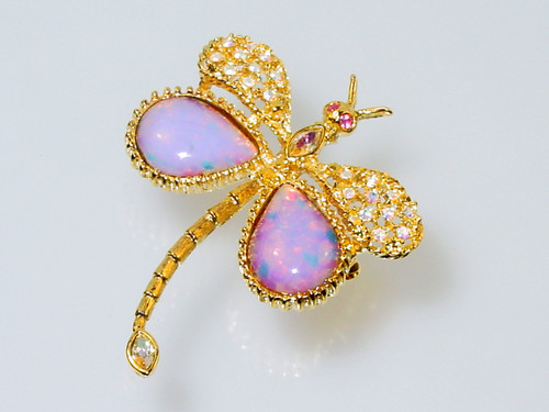 Graziano Fire Pink Opal Glass Brooch