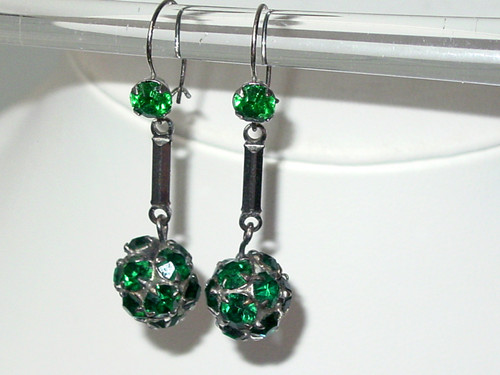 Emerald Rhinestone Ball Kidney Wire Earrings