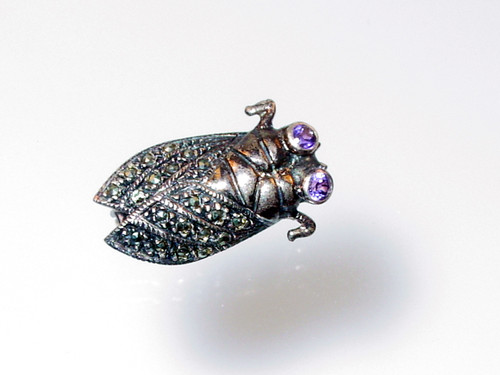 Silver Marcasite Cicada Pin