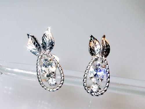 1950's Twisted Rope Leaves Crystal Earrings